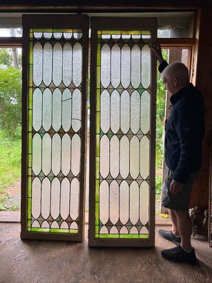 OVER 7-1/2' FEET TALL - Antique Leaded Stained Glass Doors - They Are HUGE - Probably Over 100 Years Old