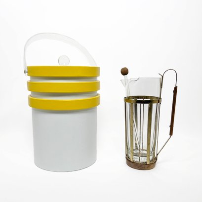 Yellow And White Ice Bucket And Martini Pitcher