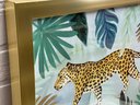 Prints Of Leopard With Vibrant Leaves And Metallic Finish In Gold Frame