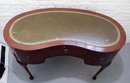 Antique Mahogany Leather Top 3 Drawer Kidney Shaped Desk