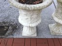 PR. Vintage Pedestal Ivy & Flower Motif Concrete Urns.