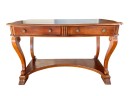 Mahogany Trestle Base Two Drawer Inlaid Desk (contents Not Included)