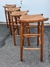 Lot Of Four - Rustic Vintage Bar Stools With Rope Seats