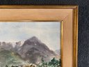 Beautiful Signed Watercolor Illegible Italy 26x2x20in Gilded Frame Fabric Boarder