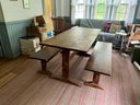 Solid Wooden Trestle Table With Two Bench Seats