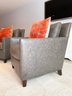 Pair Lillian August Couture French Modern Leather Club Chairs In Soho Grey