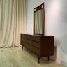 Mid-century Modern (1950s) 9-drawer Walnut Dresser With Mirror, Attr. Johnson Carper