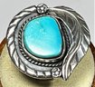 Vintage Native American South Western Large Faced Sterling Silver Turquoise Ring Size 6.5