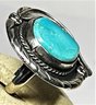Vintage Native American South Western Large Faced Sterling Silver Turquoise Ring Size 6.5