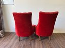 Stunning Pair Of Red Tufted Seat & Back Chairs