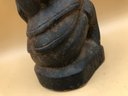 Vintage Congolese Hand-Carved Wooden Figure With Bead & Shell Accents