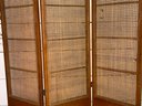 A Vintage Three Panel Wooden Screen With Gorgeous Woven Detail