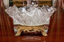 Antique French Gilt Metal Mounted Pressed Glass Centerpiece On Stand