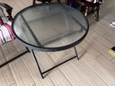 Pair Of Beach Chairs With 2  Round Glass Tables