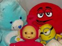 Assorted Stuffed Animal Lot Blue CareBear Red M&M Teletubbie And Minion