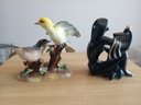 Beautiful Porcelain Figurines,birds In A Tree & Woman Playing A Harp