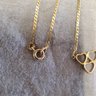 Vintage 14kt Gold Herringbone Chain Necklace Marked Italy With A Trio Of Hearts Pendant