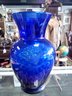 Cobalt Blue Glass Ginger Jar With Clear Marbles Inside              D3
