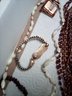 Jewelry Lot Of Necklaces, Vintage Clip On Earrings, Engraved Bracelet, Bulova/Armitron Watches,, Pins, Charms