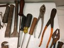 Vintage Assorted Hand Tools, Wenches, Chisels Screw Drivers, Pliers Til,tile Nips,file,but Drivers.   B5
