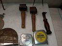 Assortment Of Vintage Hand Tools Compass   B5es, Veneer Rollers, Tape Measure, Carpet Knife