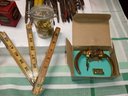 Assortment Of Vintage Tools And Hardware Drafting Compass Set, Sheet Metal Screws, Hand Drill Bits,.  B4