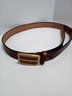 Three Mens Leather Belts - With Brass  Buckles - One Has Zippered Space Inside  D3