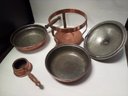 Mid Century Copper & Brass Fondue Pot And Wood Handled Forks, Made In France      D4