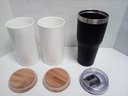 Two Zurvita Ceramic Cannisters With Wood Tops/metal Scoops &  Zak! 30 Oz Travel Cup    E4