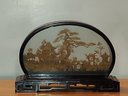 Chinese Asian Carved Cork Art Scene Sculpture Glass And Cork Diorama Oval Vintage