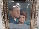 Lovely Vintage Framed Print Of JFK AND JACKIE With Decorative Gold Brass Frame Also Has A Light  WA