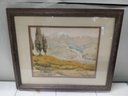 Beautiful Antique Framed Watercolor Double Matted Of River Flowing Through The Mountains.     WA