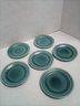 6 Vintage Bennington Pottery Green Ceramic Planter Coasters / Drip Trays     C3