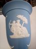 Vintage Wedgwood Blue Jasperware Vase, Signed, Cherubs & Goddess Cameos C4