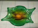 Rare Form Czech Art Glass Bowl - Green, Clear & Amber Colored Glass  Circa 1960s    C4