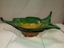 Rare Form Czech Art Glass Bowl - Green, Clear & Amber Colored Glass  Circa 1960s    C4