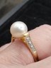 Pearl Ring With Sterling Side Stones. Stamped 14k