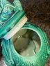 Green Dragon Tea Pot Signed JHD '96 Wizard Riding Ceramic Dragon Teapot 10'