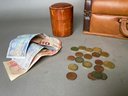 Vintage Leather Case With Coins & Euros