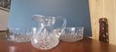 Arcoroc Of France Glass Bowls Paired With Crystal Pitcher - Unsigned Waterford