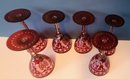 Set Of Six Early 20th Century Bohemian Etched Ruby Glass