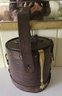Vintage Leather And Wood Ice Bucket With Metal Details And Prongs