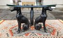 Art Deco Style Vintage Maitland Smith Bronze Whippet Coffee Table With Glass Top