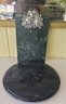 Two Marble Cheese Boards, Blk/Grey/White Round And Dark Green Rectangular With Silver Grape Accent