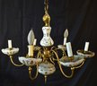 Beautiful  Glass And Brass Cut To Clear Painted 6 Arm Chandelier