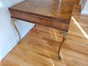 Single Vintage 1979 Hollywood Regency Rectangular Burled Wood Top Table With Brass Cabriole Legs