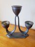 Set Of Two Silvercraft Pewter Three Head Candlestick Holders