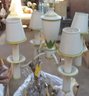 Mid 20th Century Painted Tole 4 Arm Chandelier With Tole Tin Shades