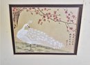 Vintage Asian Dove And Cherry Blossoms Framed Signed Painting