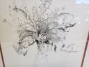 Vintage Framed Botanical Flowers In Vase Sketch Wall Art